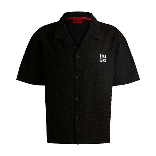 Black - Front - Hugo Mens Waffle Relaxed Fit Shirt