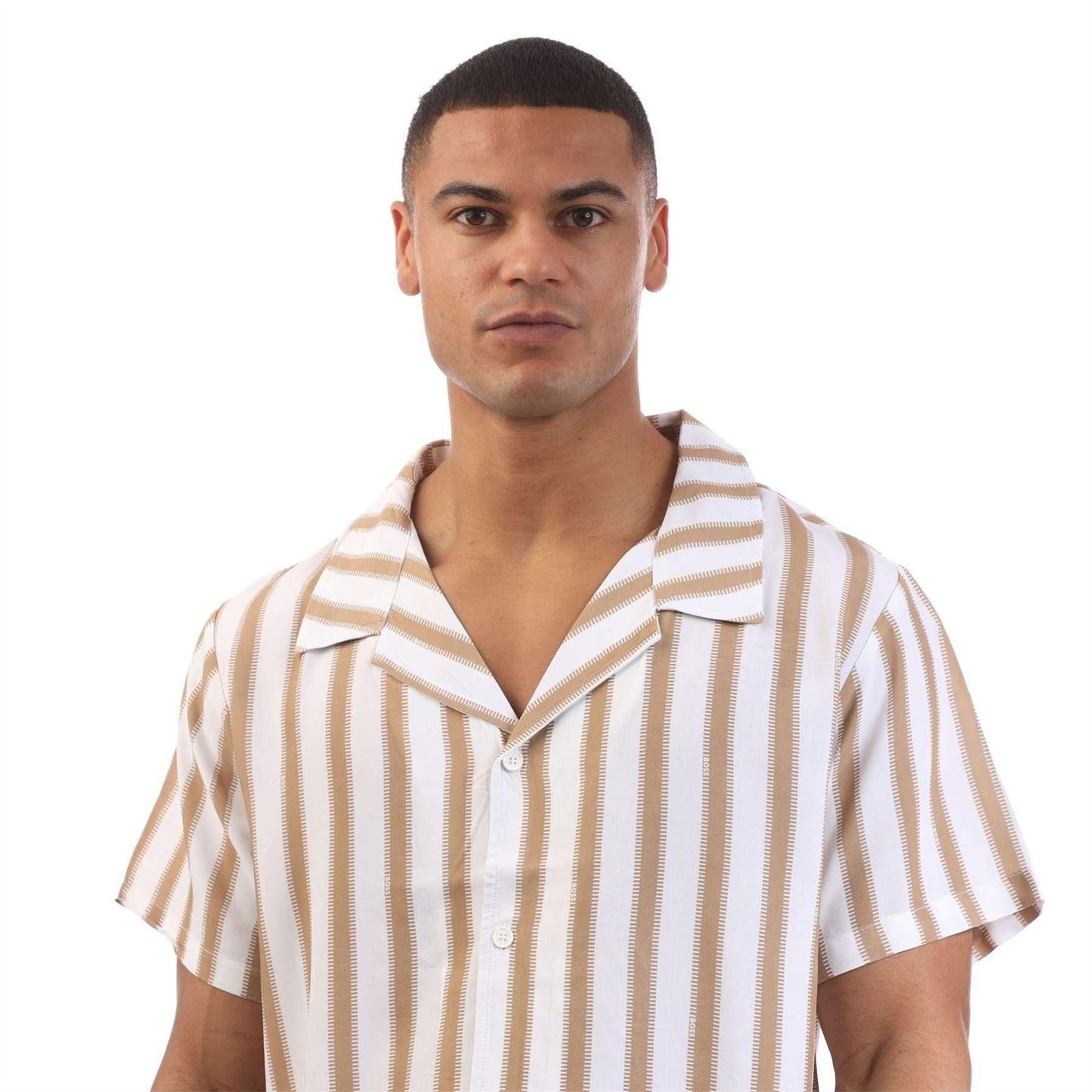Natural - Side - Boss Mens Viscose Co-ord Shirt