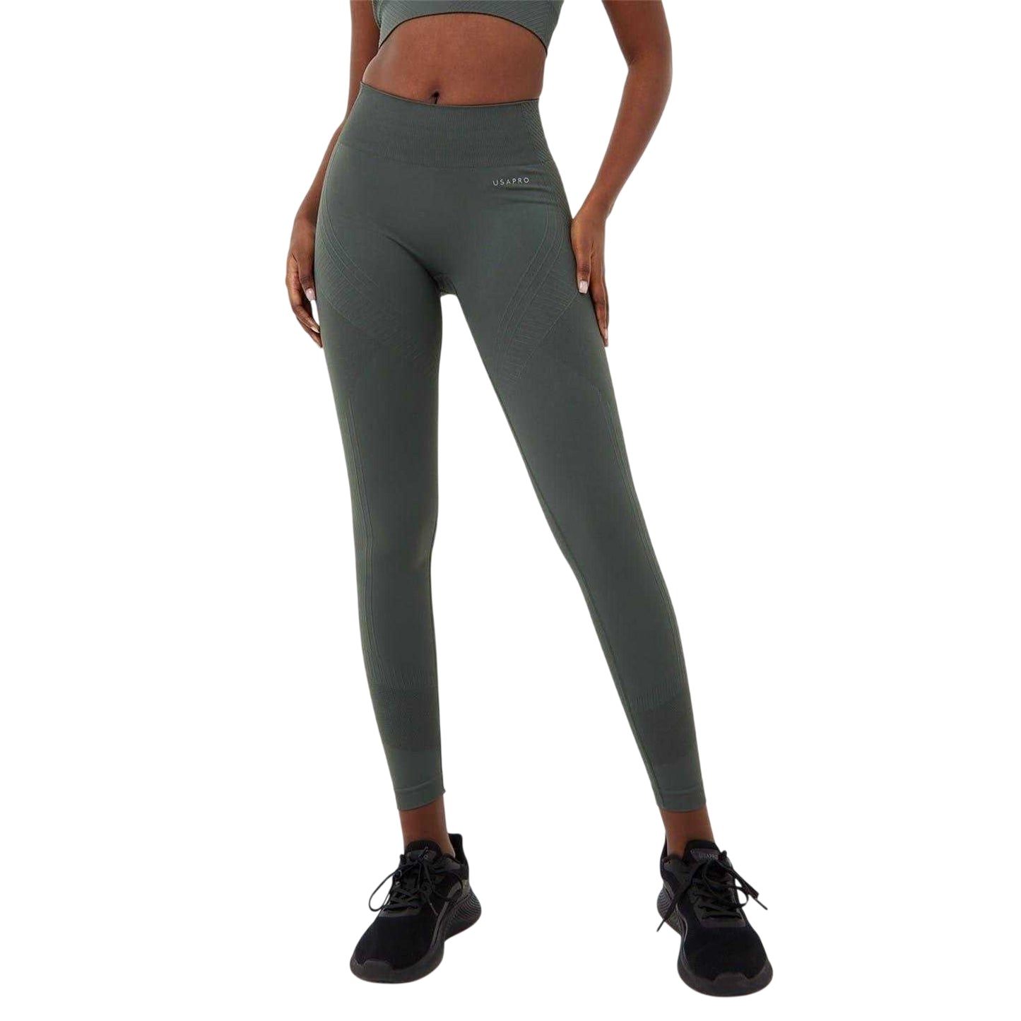 Khaki - Front - USA Pro Womens-Ladies Seamless High Rise Leggings
