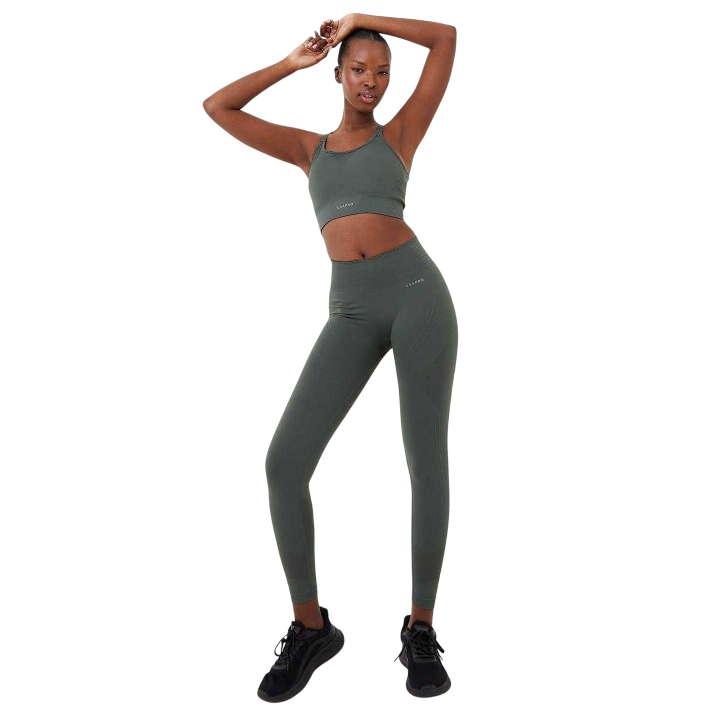Khaki - Side - USA Pro Womens-Ladies Seamless High Rise Leggings