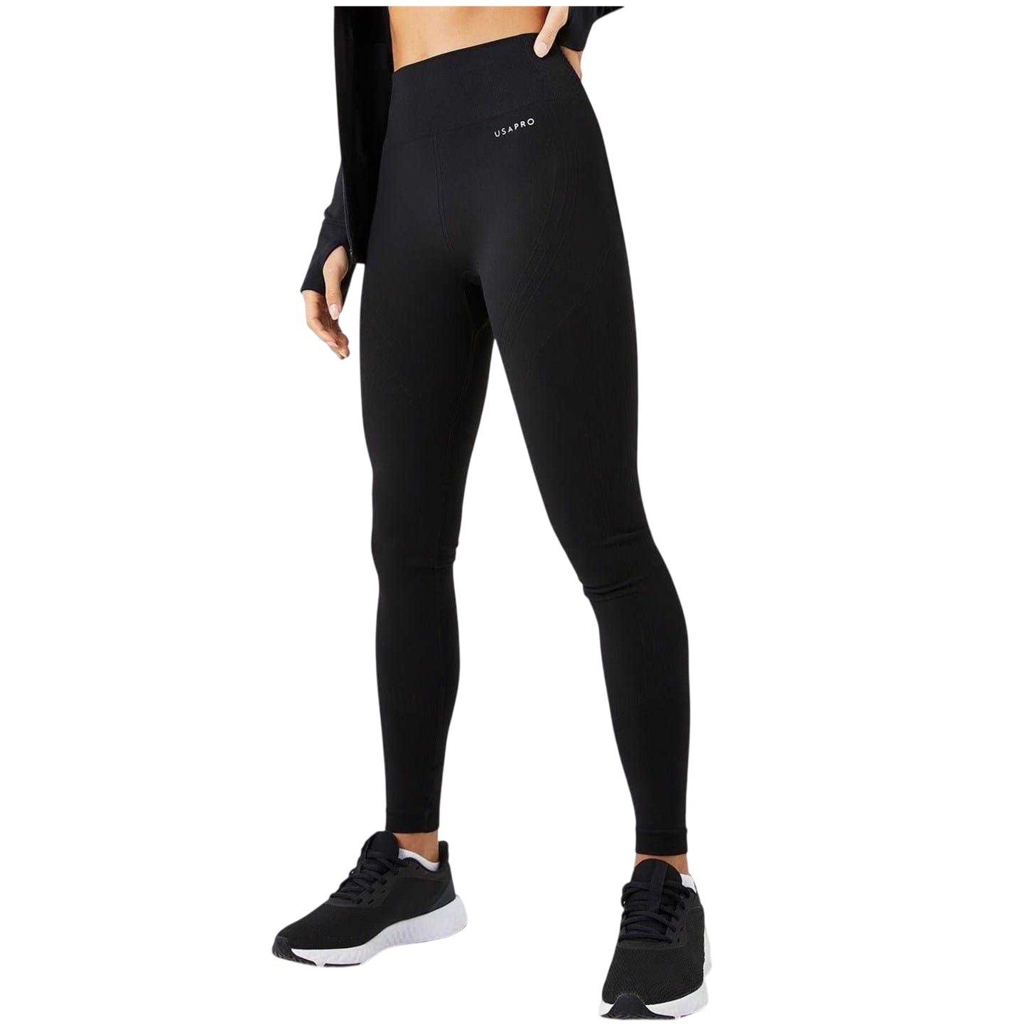 Black - Front - USA Pro Womens-Ladies Seamless High Rise Leggings