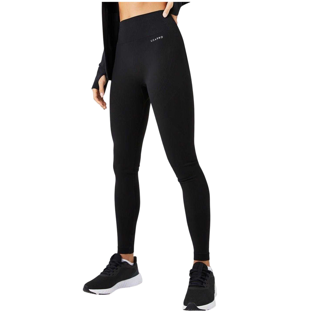 Black - Front - USA Pro Womens-Ladies Seamless High Rise Leggings