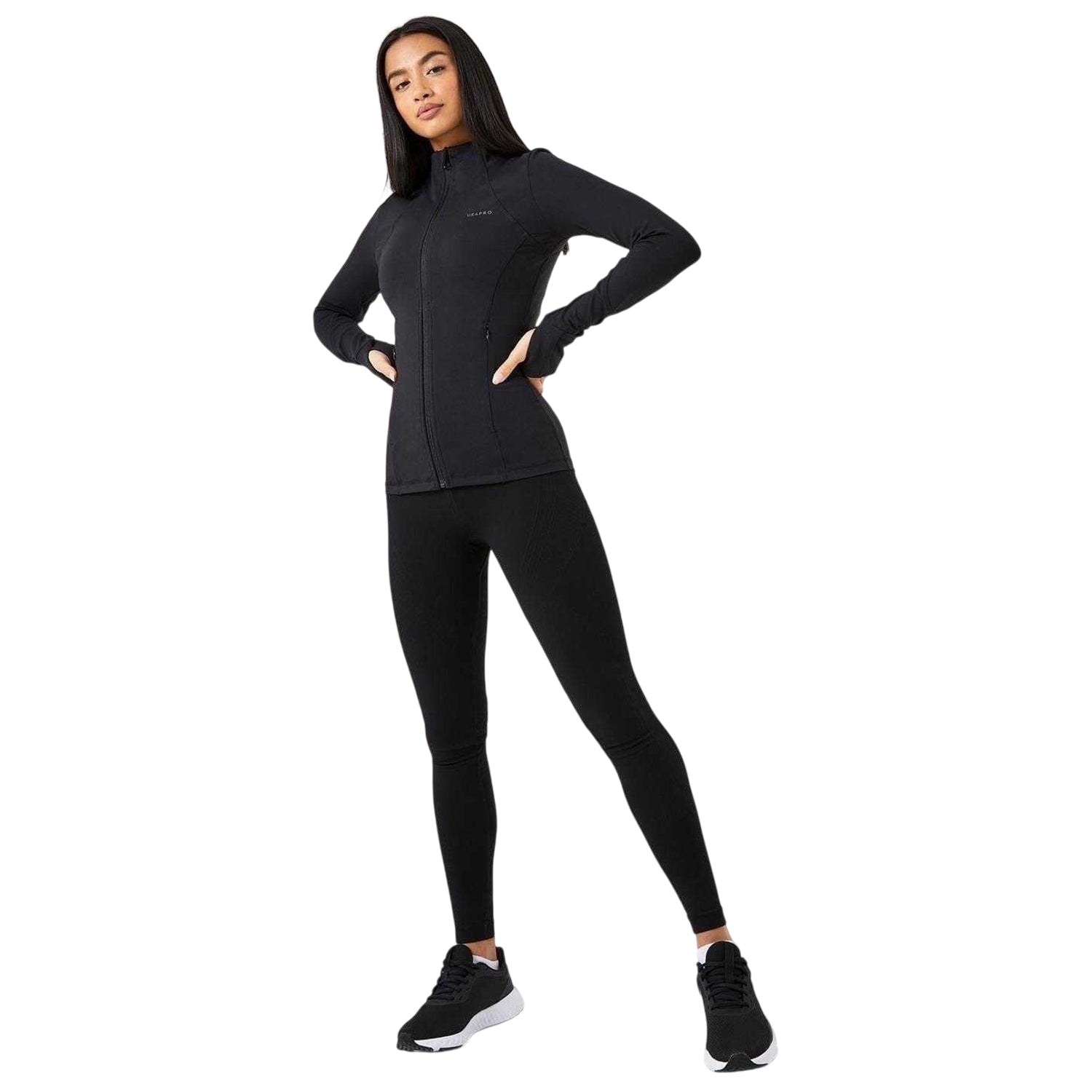Black - Side - USA Pro Womens-Ladies Seamless High Rise Leggings