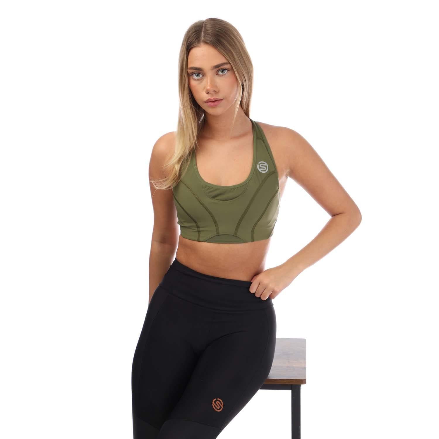 Khaki Green - Lifestyle - Skins Womens-Ladies Series-3 Hi-Impact Sports Bra