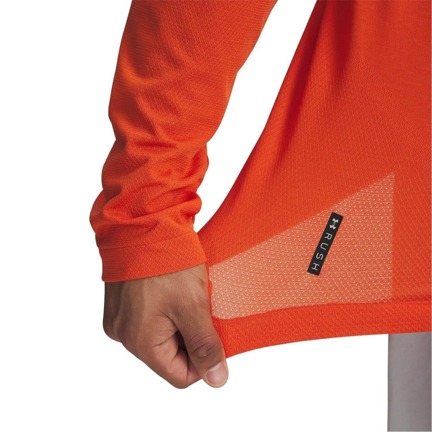 Orange - Side - Under Armour Mens Rush Long-Sleeved Technical Top