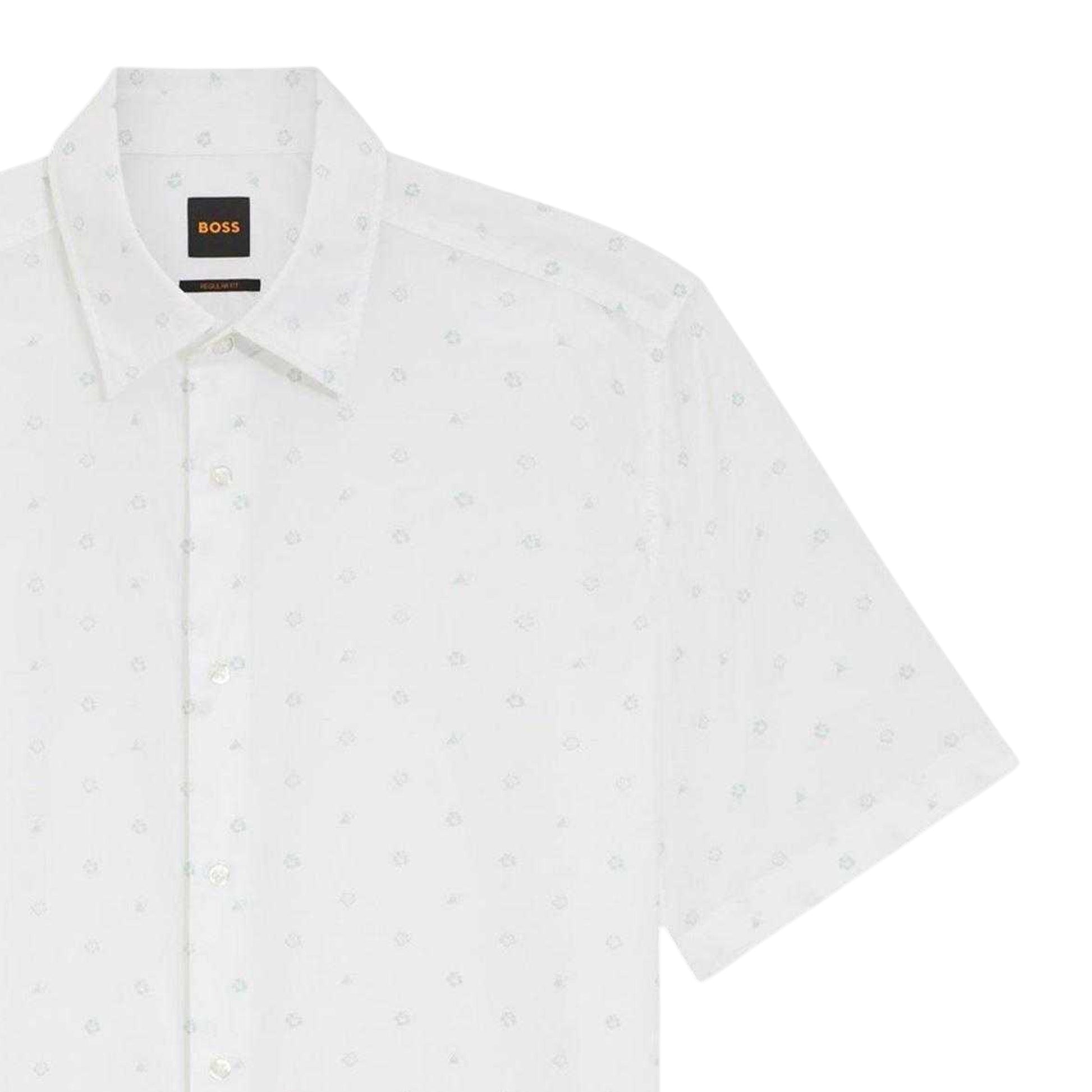 White - Side - Boss Mens Microprint Regular Short-Sleeved Shirt