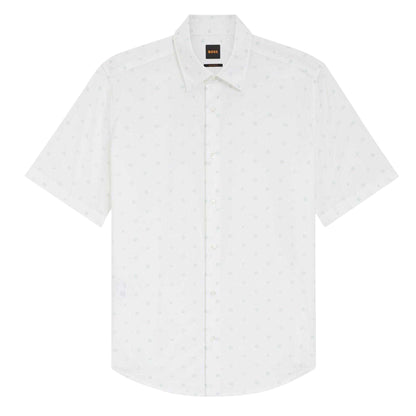 White - Front - Boss Mens Microprint Regular Short-Sleeved Shirt