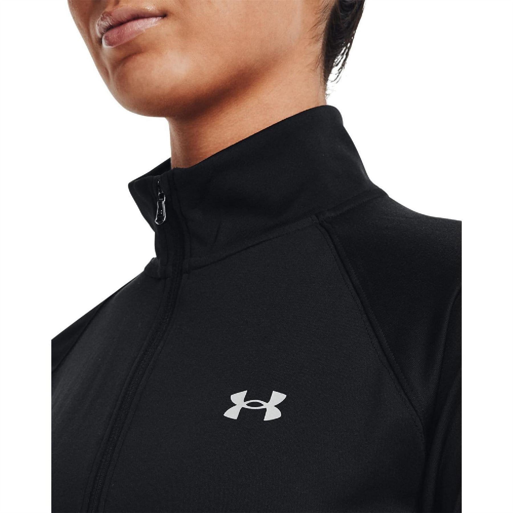 Black - Side - Under Armour Womens-Ladies Tech Quarter Zip Track Top