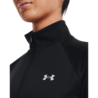 Black - Side - Under Armour Womens-Ladies Tech Quarter Zip Track Top