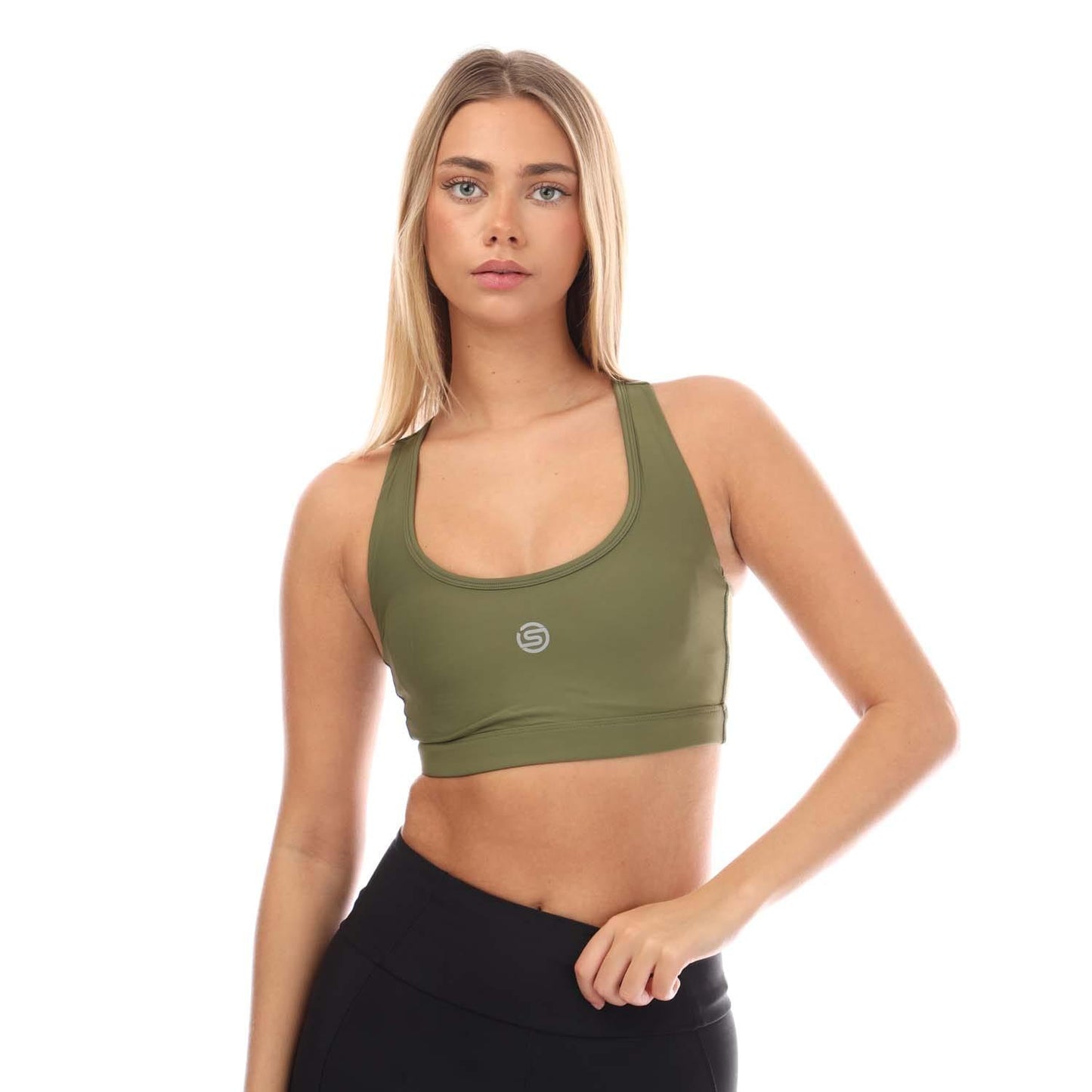 Khaki Green - Side - Skins Womens-Ladies Series-3 Active Sports Bra