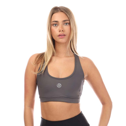 Charcoal - Side - Skins Womens-Ladies Series-3 Active Sports Bra