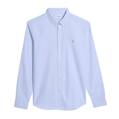 Sky Blue - Front - Farah Mens Brewer Striped Slim Shirt