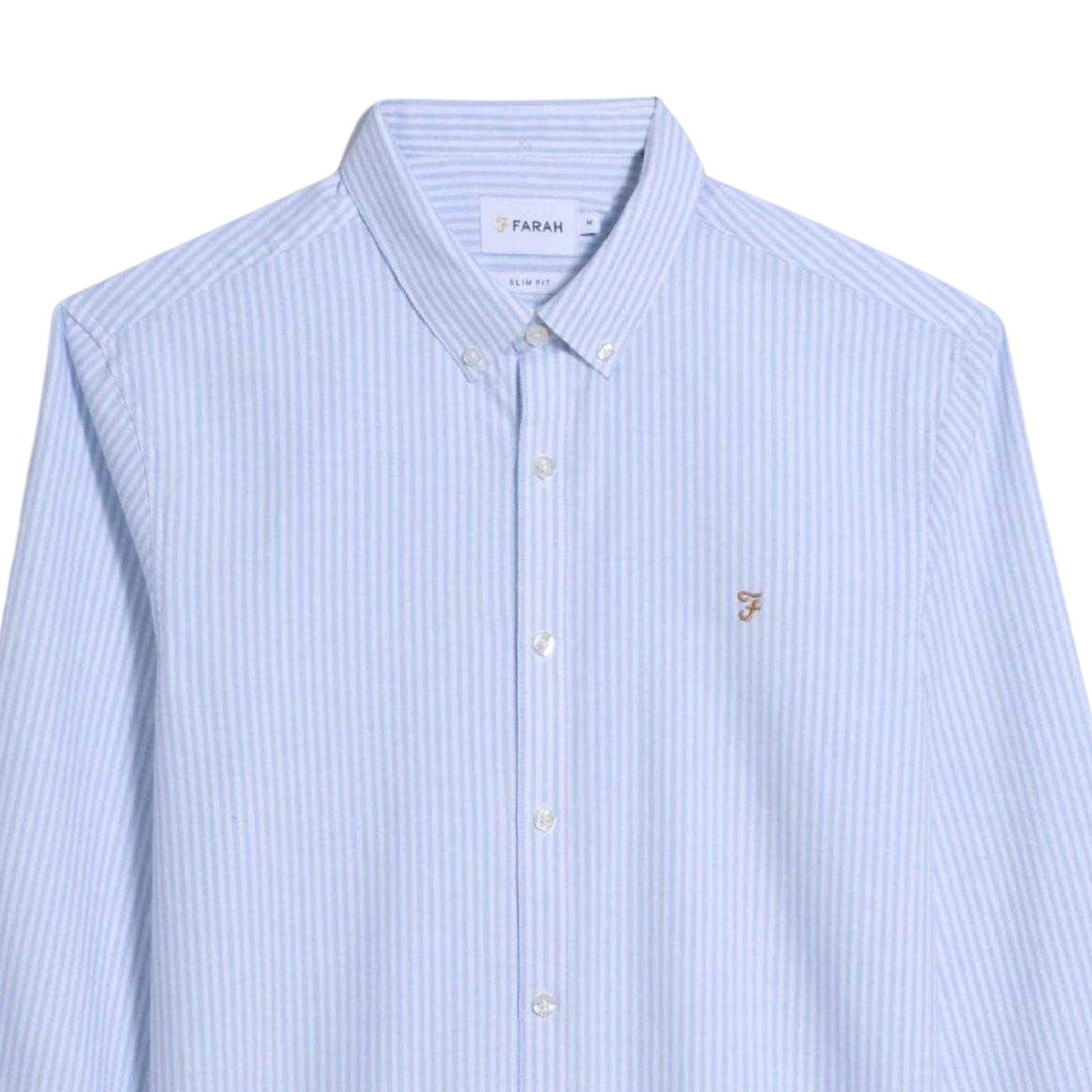 Sky Blue - Side - Farah Mens Brewer Striped Slim Shirt