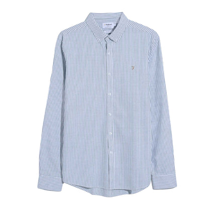 Light Blue - Front - Farah Mens Brewer Striped Slim Shirt
