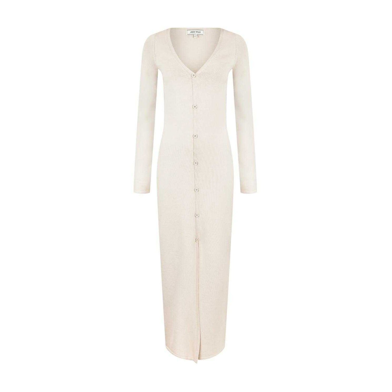 Stone Marl - Front - Jack Wills Womens-Ladies Button V Neck Sweater Dress