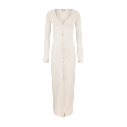 Stone Marl - Front - Jack Wills Womens-Ladies Button V Neck Sweater Dress