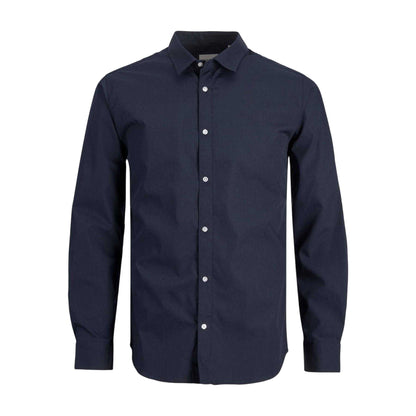 Navy Blazer - Front - Jack And Jones Mens Joe Poplin Slim Long-Sleeved Formal Shirt