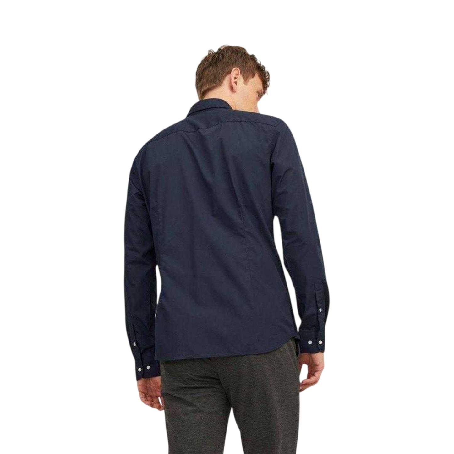 Navy Blazer - Back - Jack And Jones Mens Joe Poplin Slim Long-Sleeved Formal Shirt