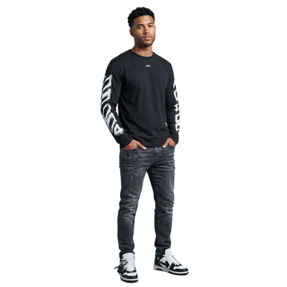 Black - Side - Off White Mens Sleeve Print Long-Sleeved T-Shirt