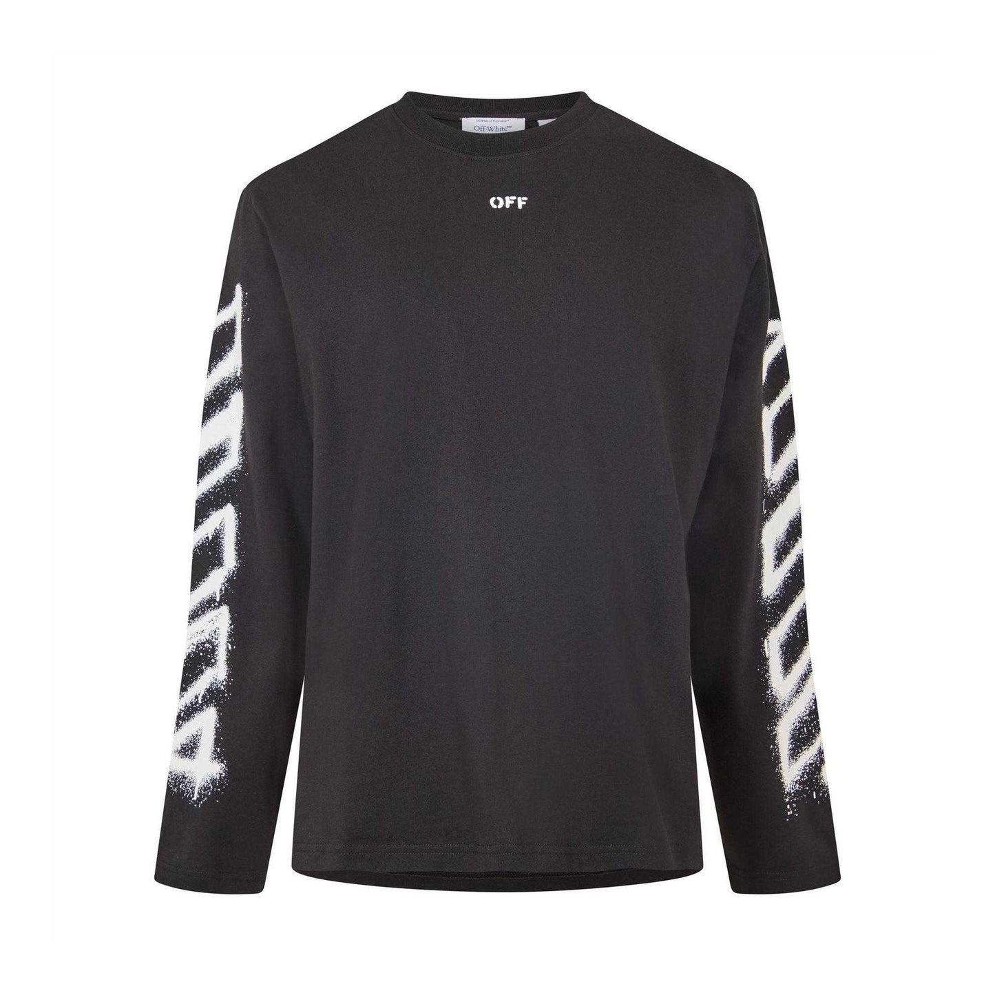 Black - Front - Off White Mens Sleeve Print Long-Sleeved T-Shirt