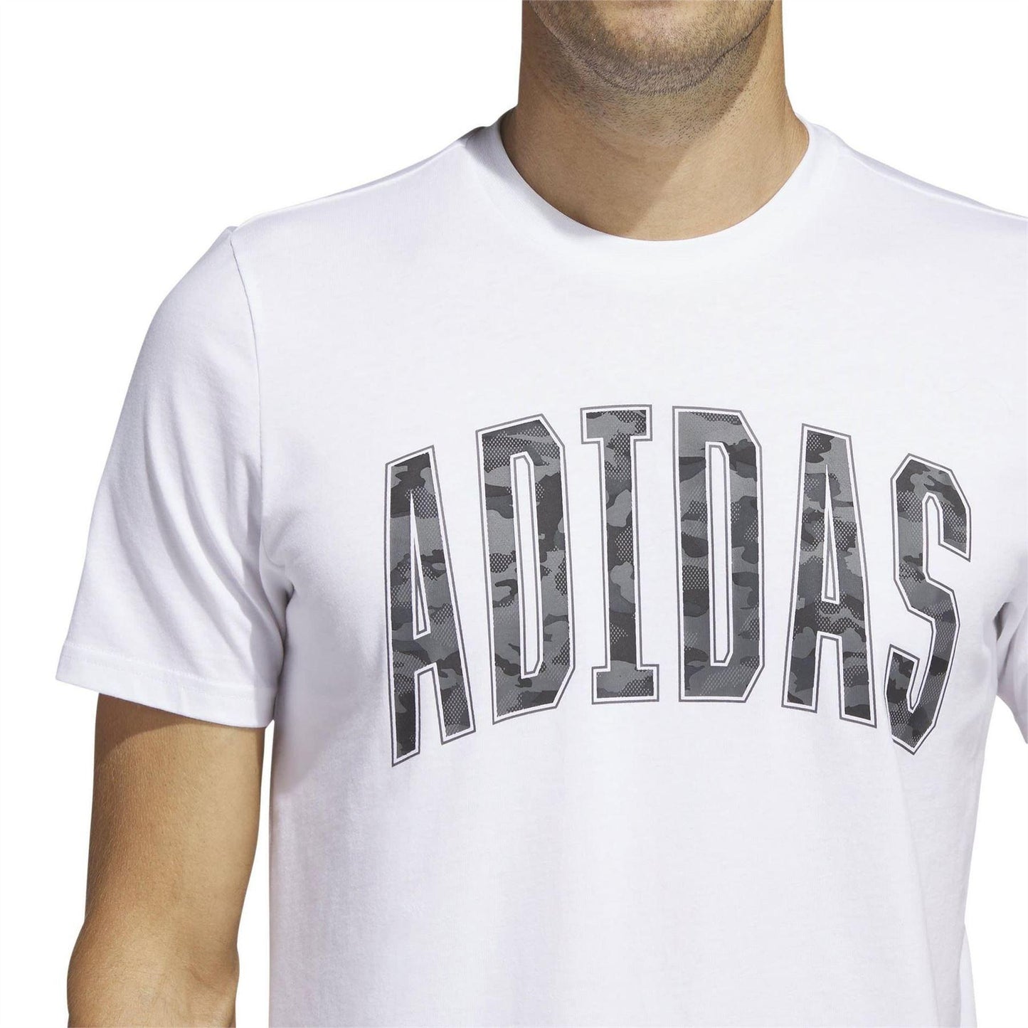 White - Side - Adidas Mens Camo Cotton Regular T-Shirt