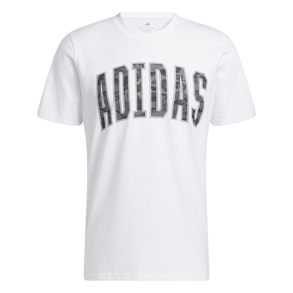 White - Front - Adidas Mens Camo Cotton Regular T-Shirt