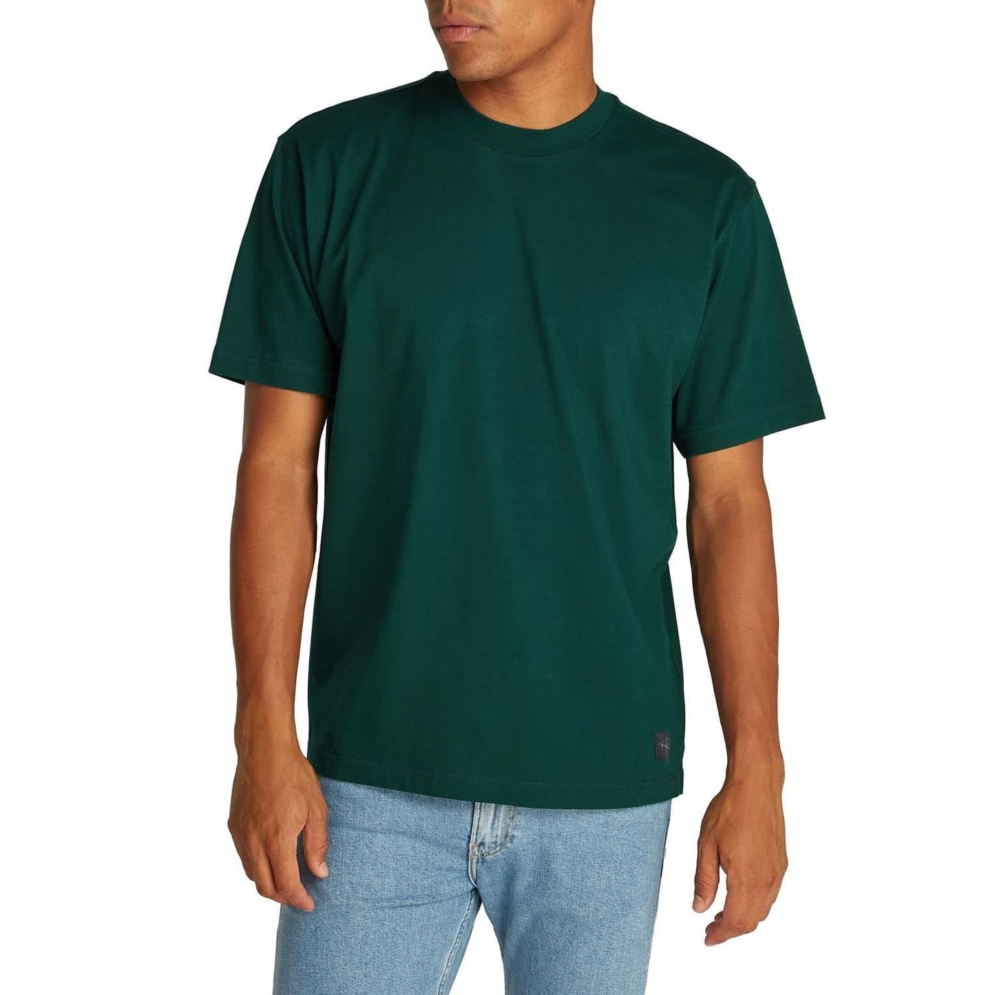 Green - Side - Calvin Klein Mens Woven Label Relaxed Fit T-Shirt