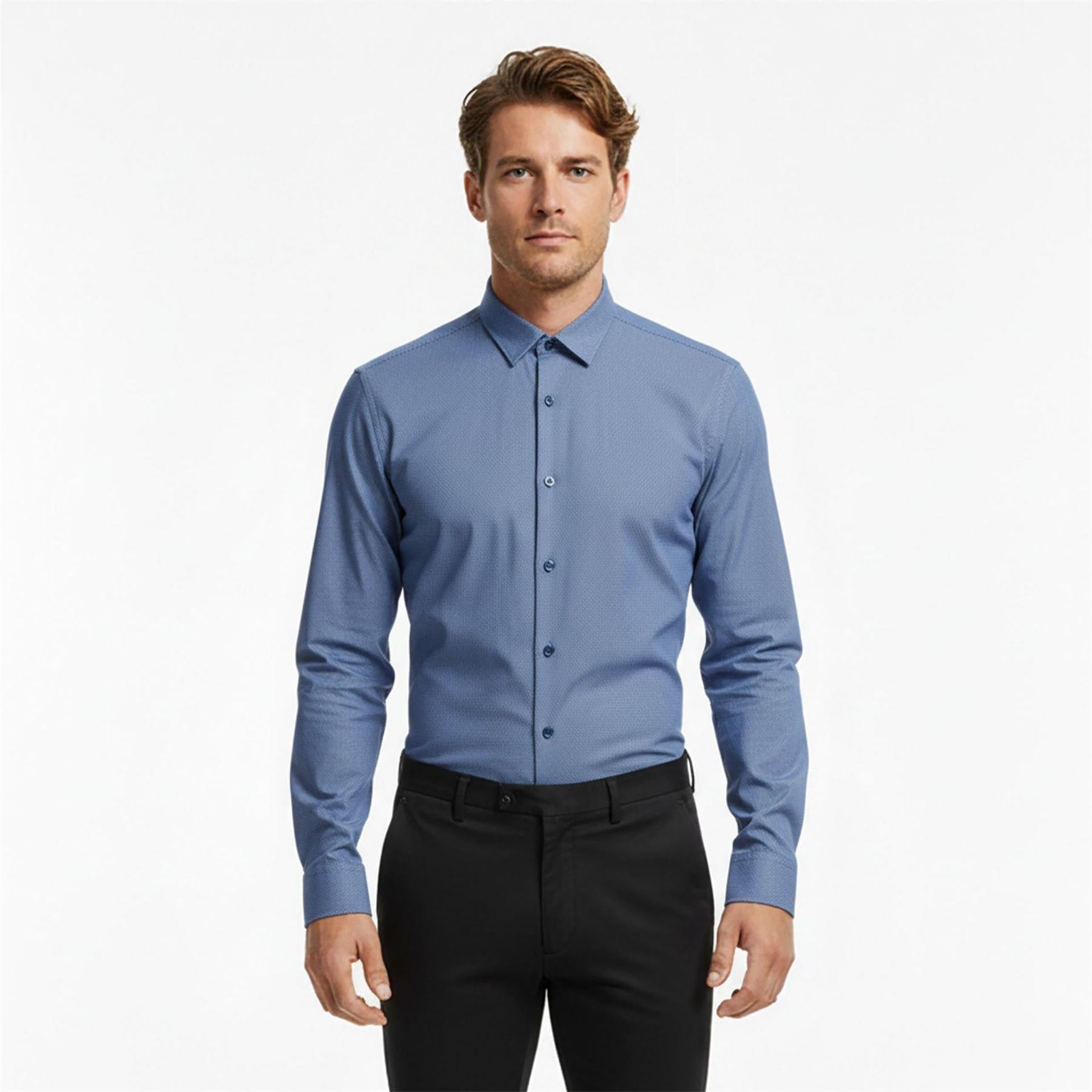 Blue - Side - Boss Mens Hank S Kent Collar Formal Shirt