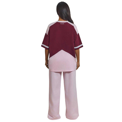 Pink-Maroon - Back - Mars Womens-Ladies Tate Jersey Oversized T-Shirt