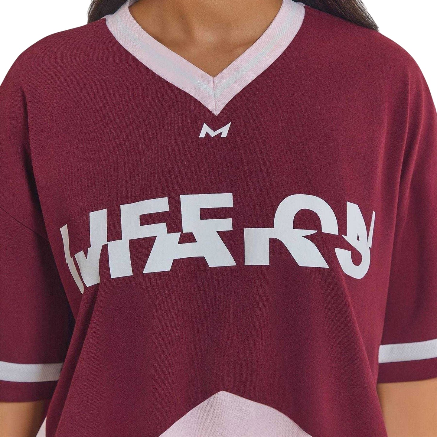 Pink-Maroon - Side - Mars Womens-Ladies Tate Jersey Oversized T-Shirt