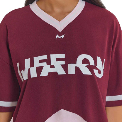 Pink-Maroon - Side - Mars Womens-Ladies Tate Jersey Oversized T-Shirt