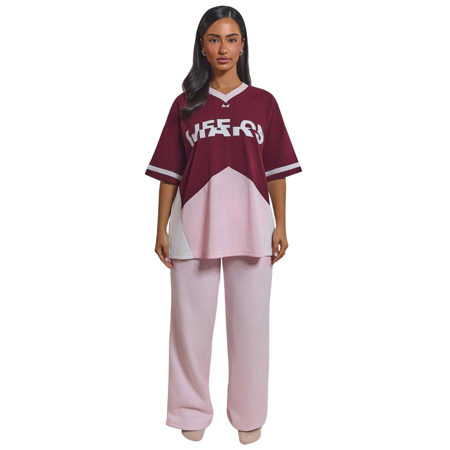 Pink-Maroon - Lifestyle - Mars Womens-Ladies Tate Jersey Oversized T-Shirt