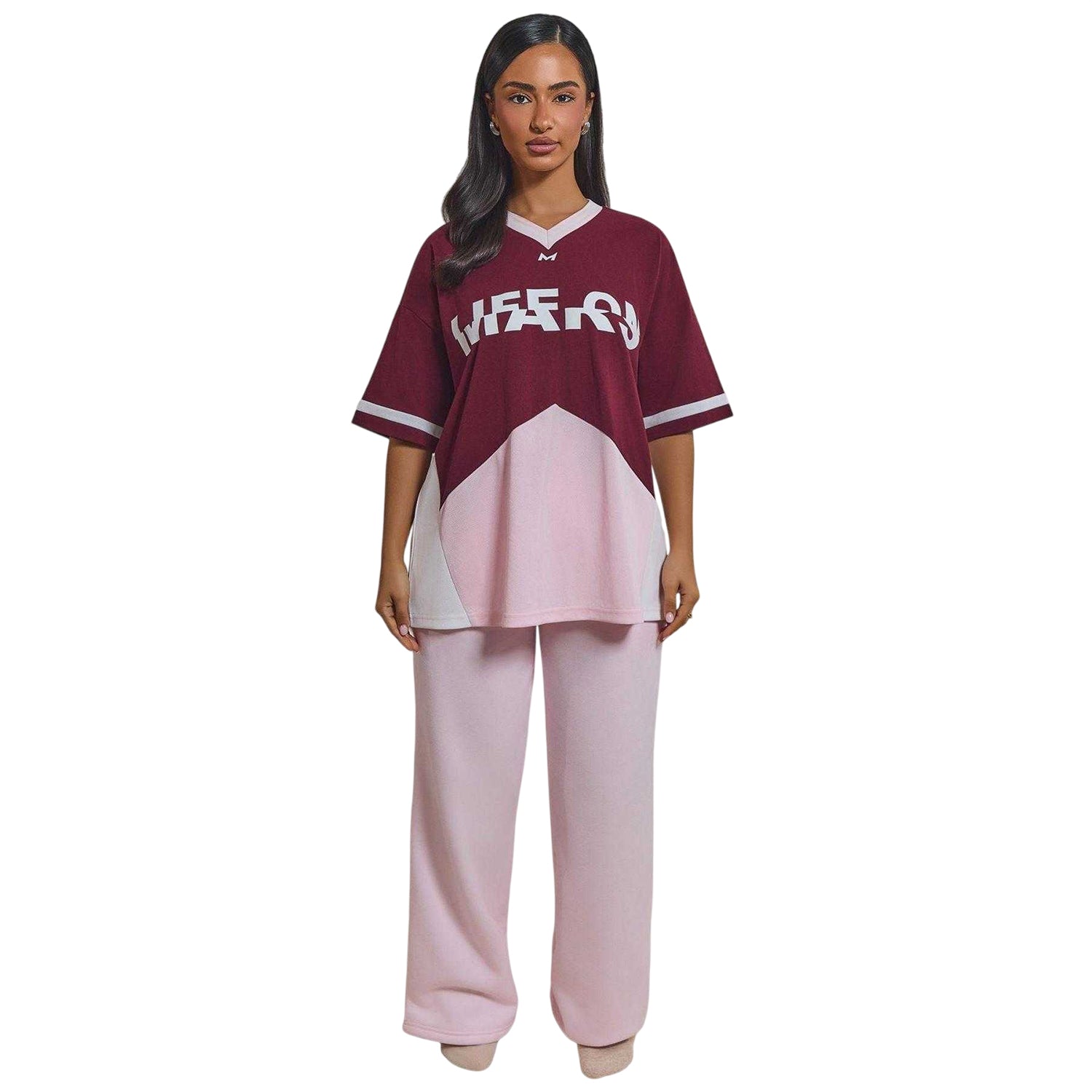 Pink-Maroon - Lifestyle - Mars Womens-Ladies Tate Jersey Oversized T-Shirt