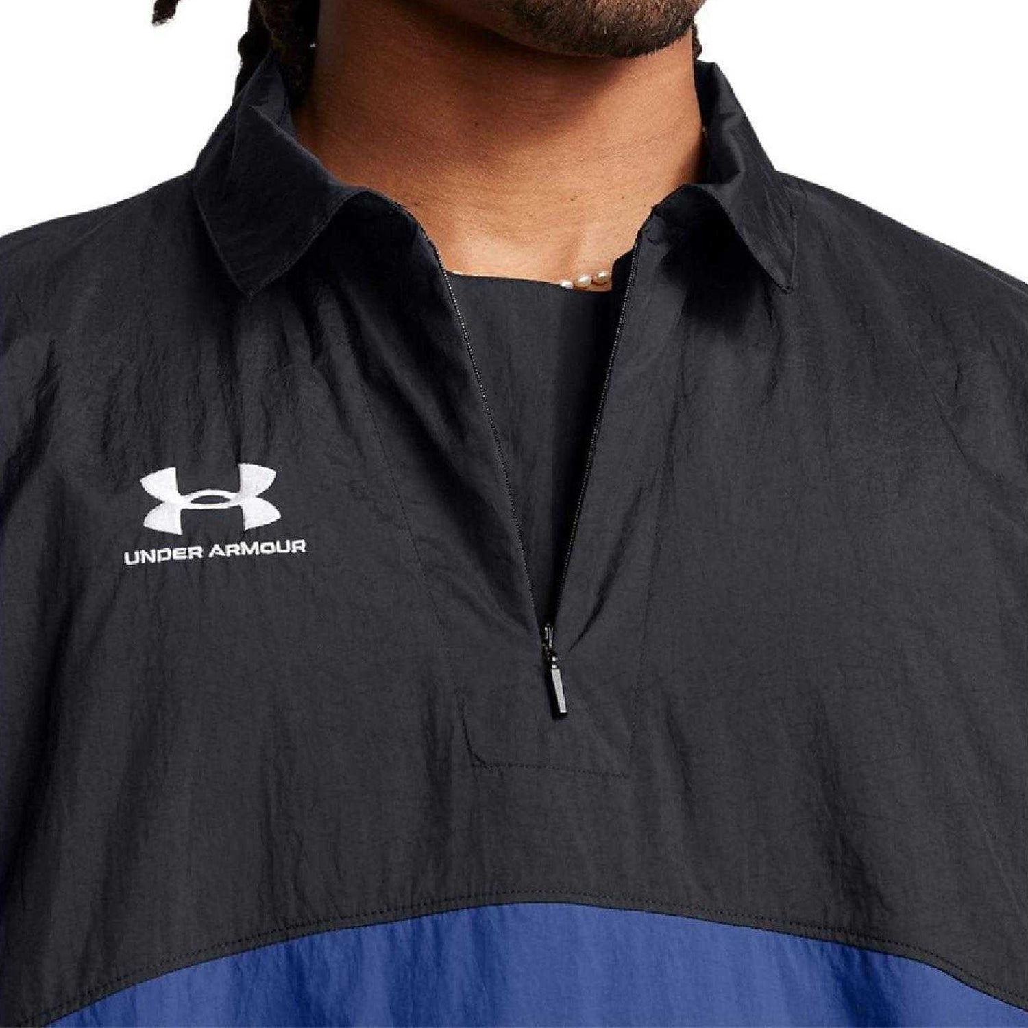 Blue - Side - Under Armour Mens Terrace96 Performance Drill Top