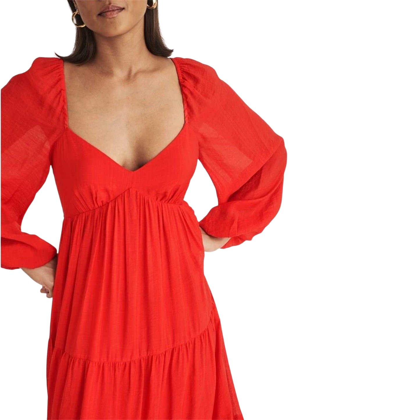 Red - Side - Nobody´s Child Womens-Ladies Char Tiered Sweetheart Midi Dress