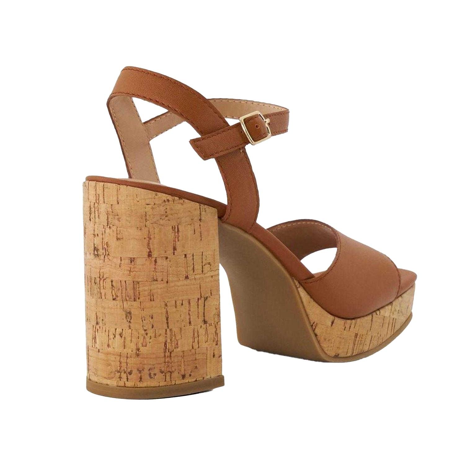 Tan - Back - Dune London Womens-Ladies Jacuzzi Leather Platform Block Sandals
