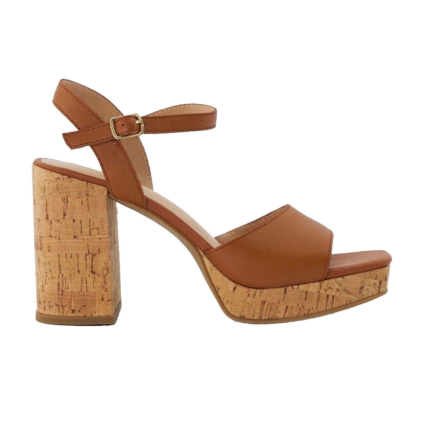 Tan - Front - Dune London Womens-Ladies Jacuzzi Leather Platform Block Sandals