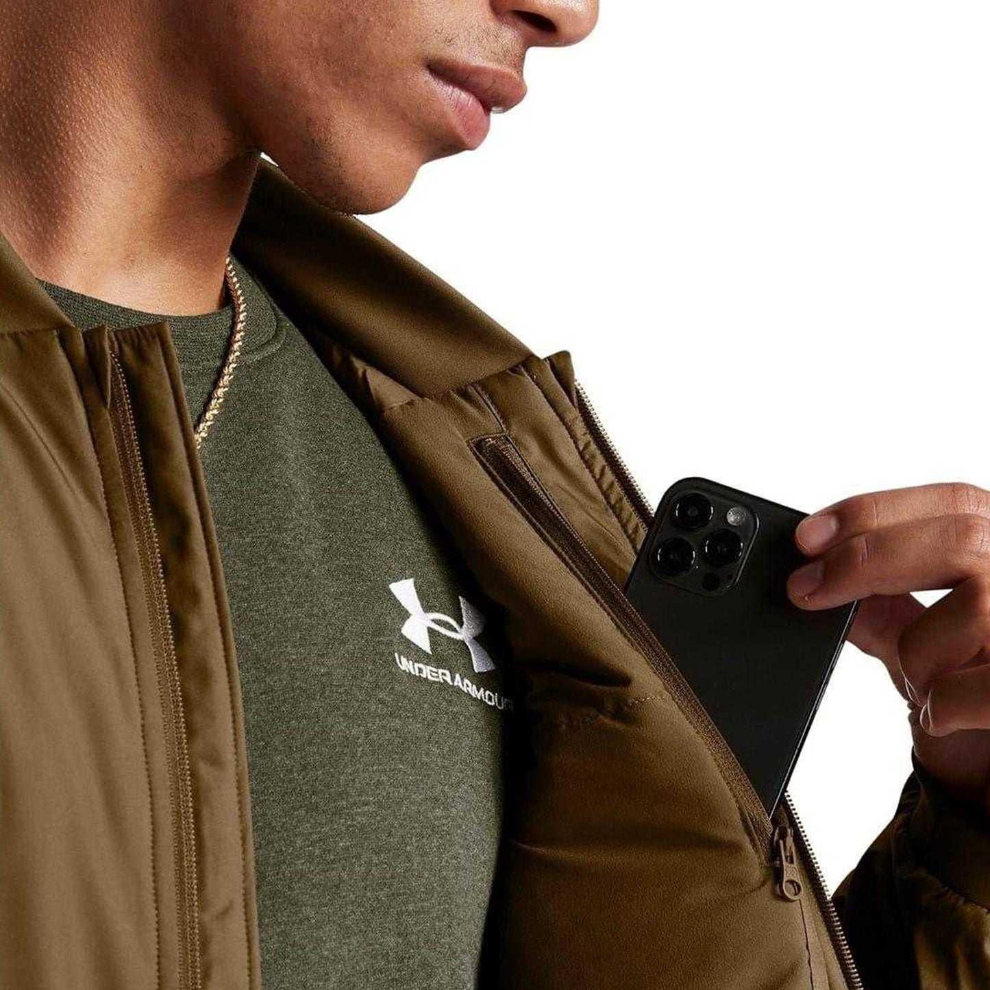 Brown - Side - Under Armour Mens Unstoppable Bomber Jacket