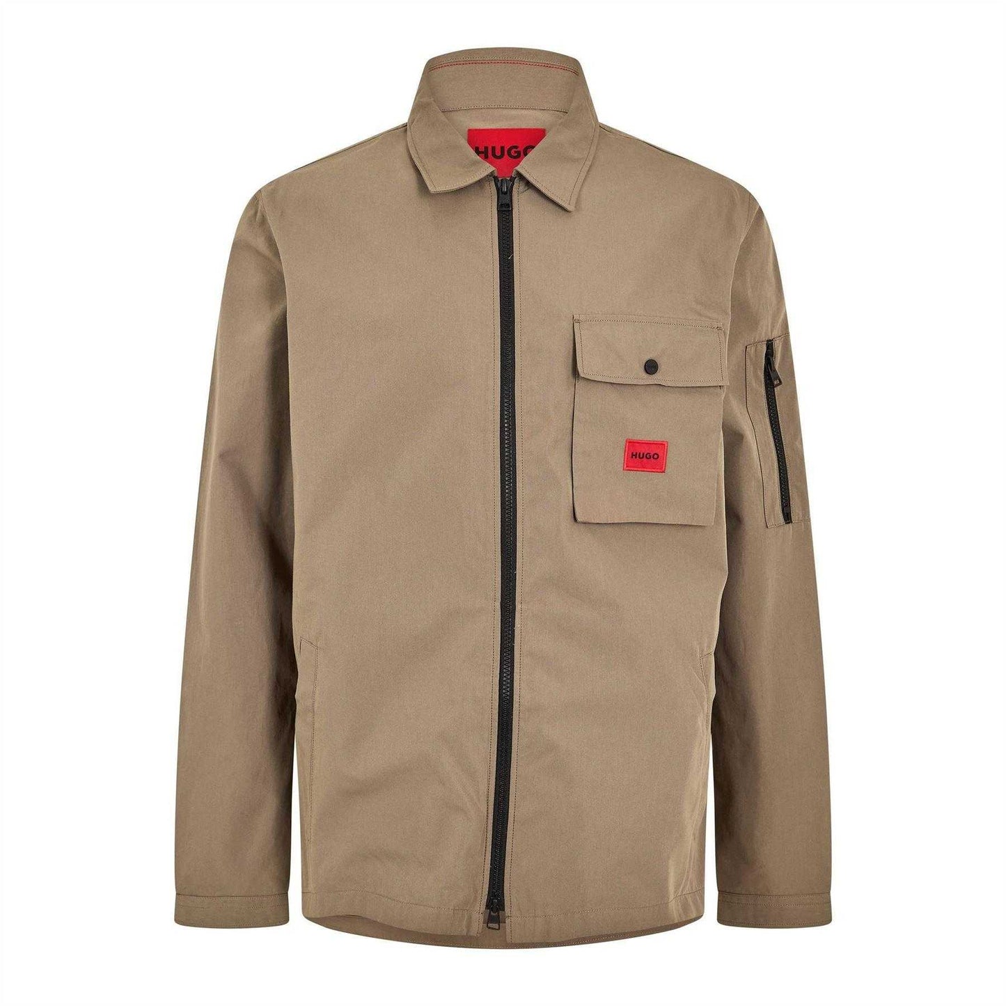 Khaki - Front - Hugo Mens Emmond Logo Full Zip Overshirt