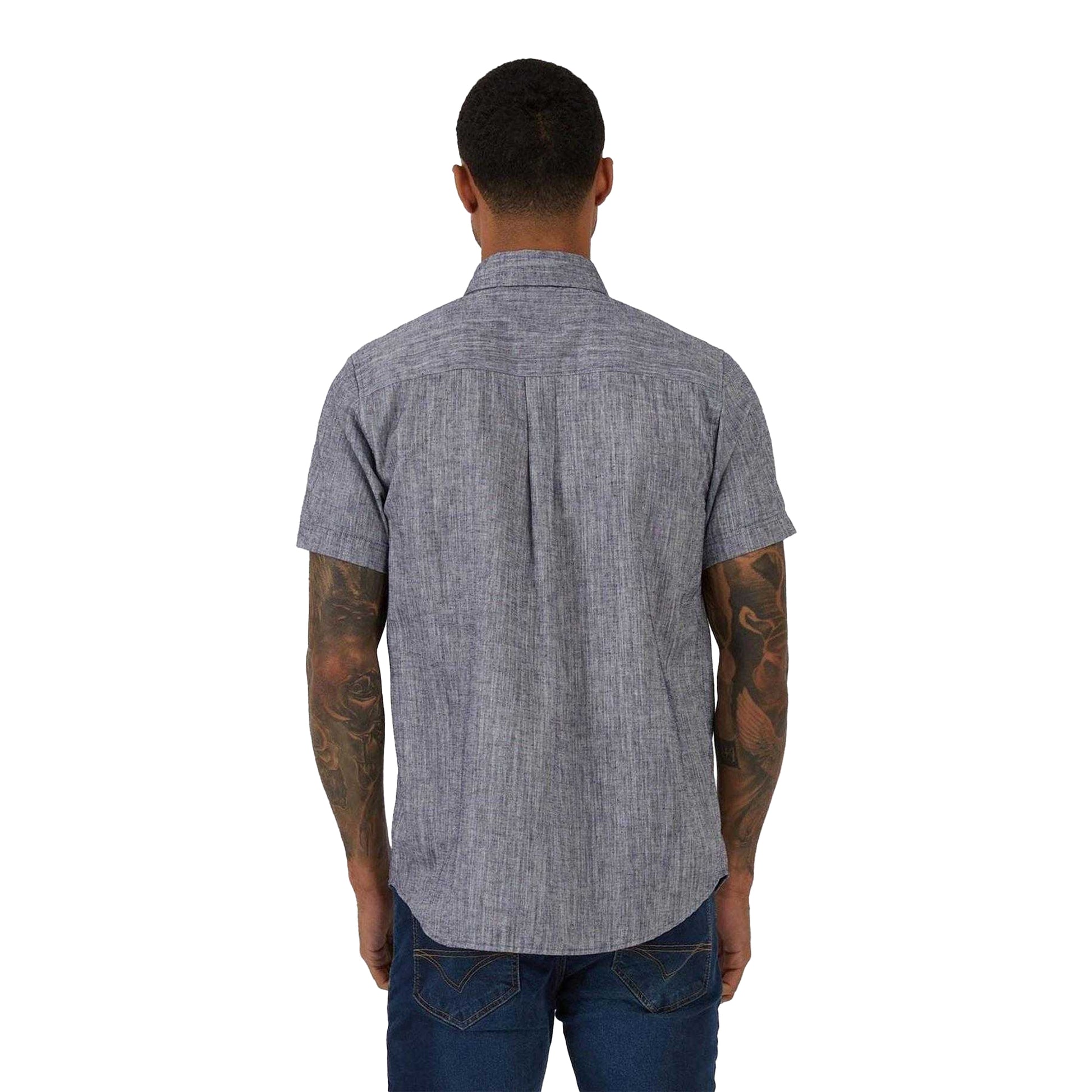 Navy - Back - Luke 1977 Mens Linen Tailored Shirt