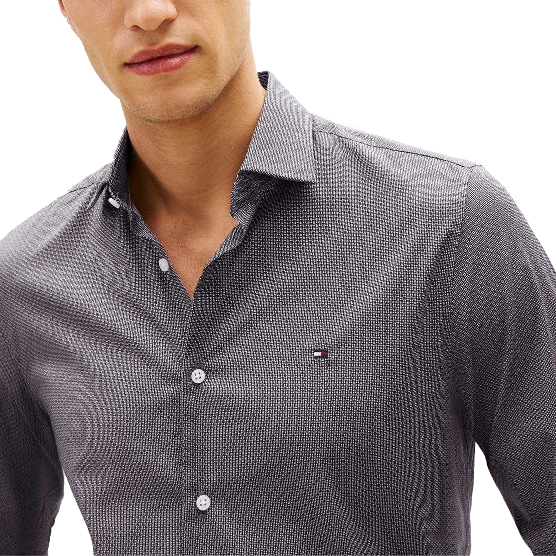 Grey - Side - Tommy Hilfiger Mens Microprint Long-Sleeved Shirt