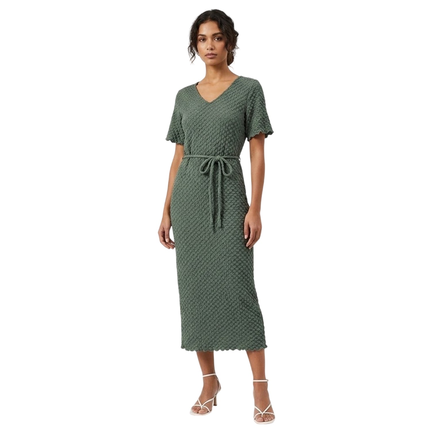Balsam Green - Side - Vero Moda Womens-Ladies Bubble V Neck Midi Dress