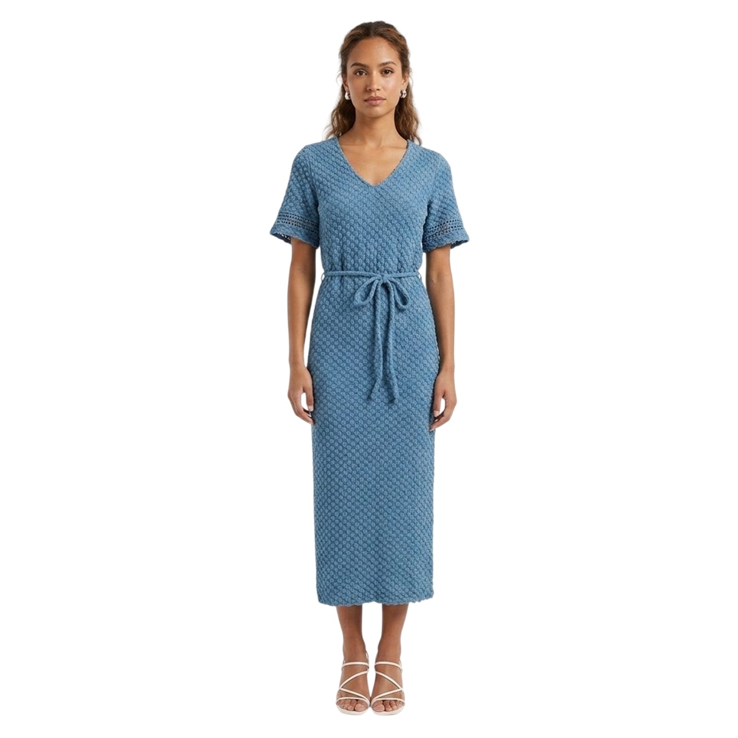 Coronet Blue - Side - Vero Moda Womens-Ladies Bubble V Neck Midi Dress