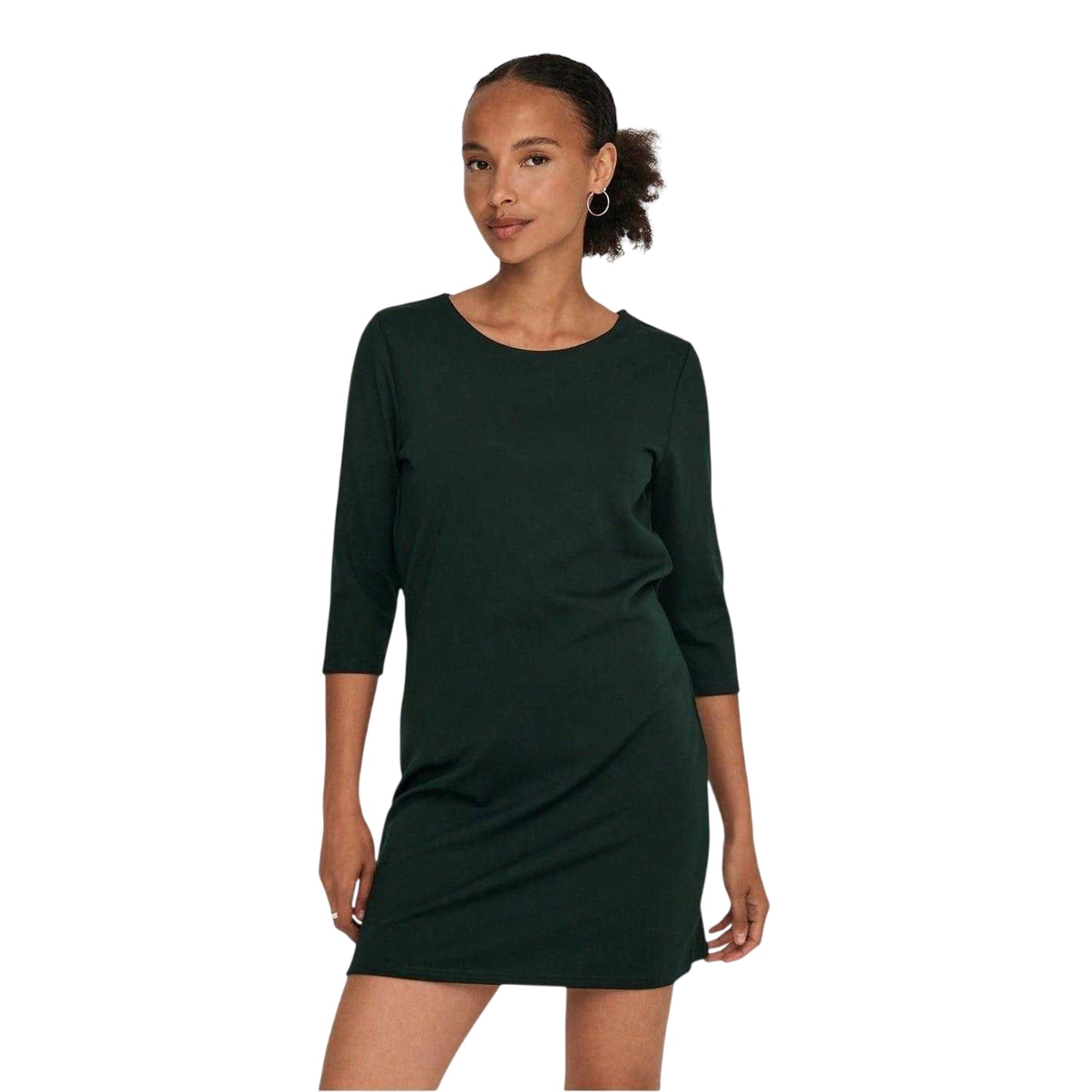 Pine Green - Front - Only Womens-Ladies Brill Crew Neck Mini Dress