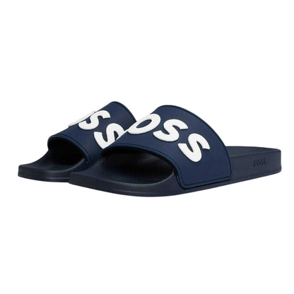 Dark Blue - Side - Boss Unisex Adult Kirk Open Toe Flat Sliders