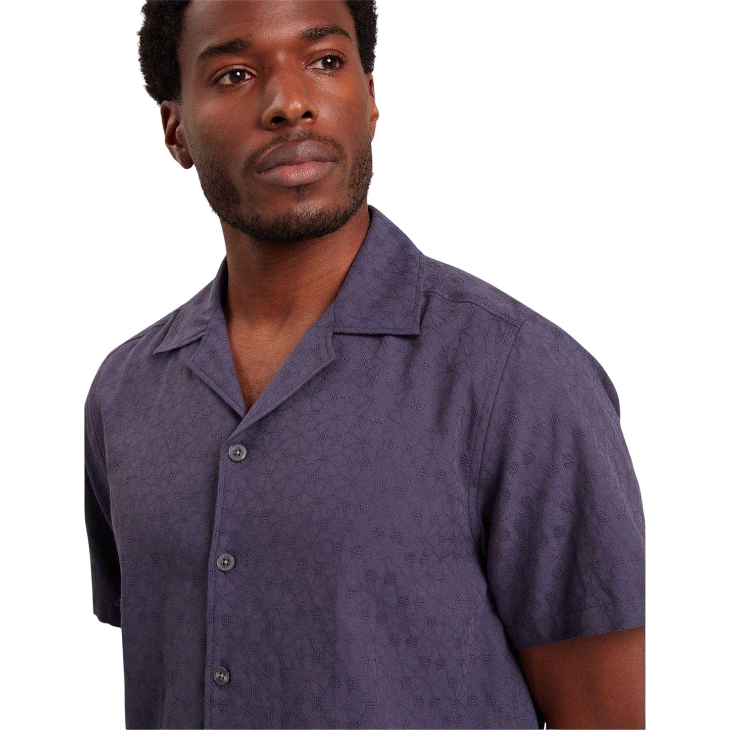 Navy - Side - Ted Baker Mens Patterned Relaxed Fit Shirt