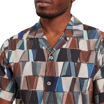 Multicoloured - Side - Ted Baker Mens Geometric Linen Regular Shirt