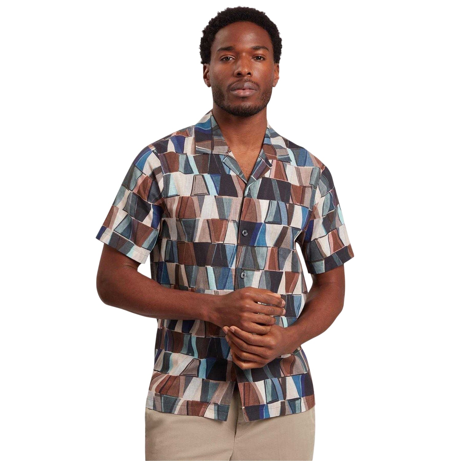 Multicoloured - Lifestyle - Ted Baker Mens Geometric Linen Regular Shirt