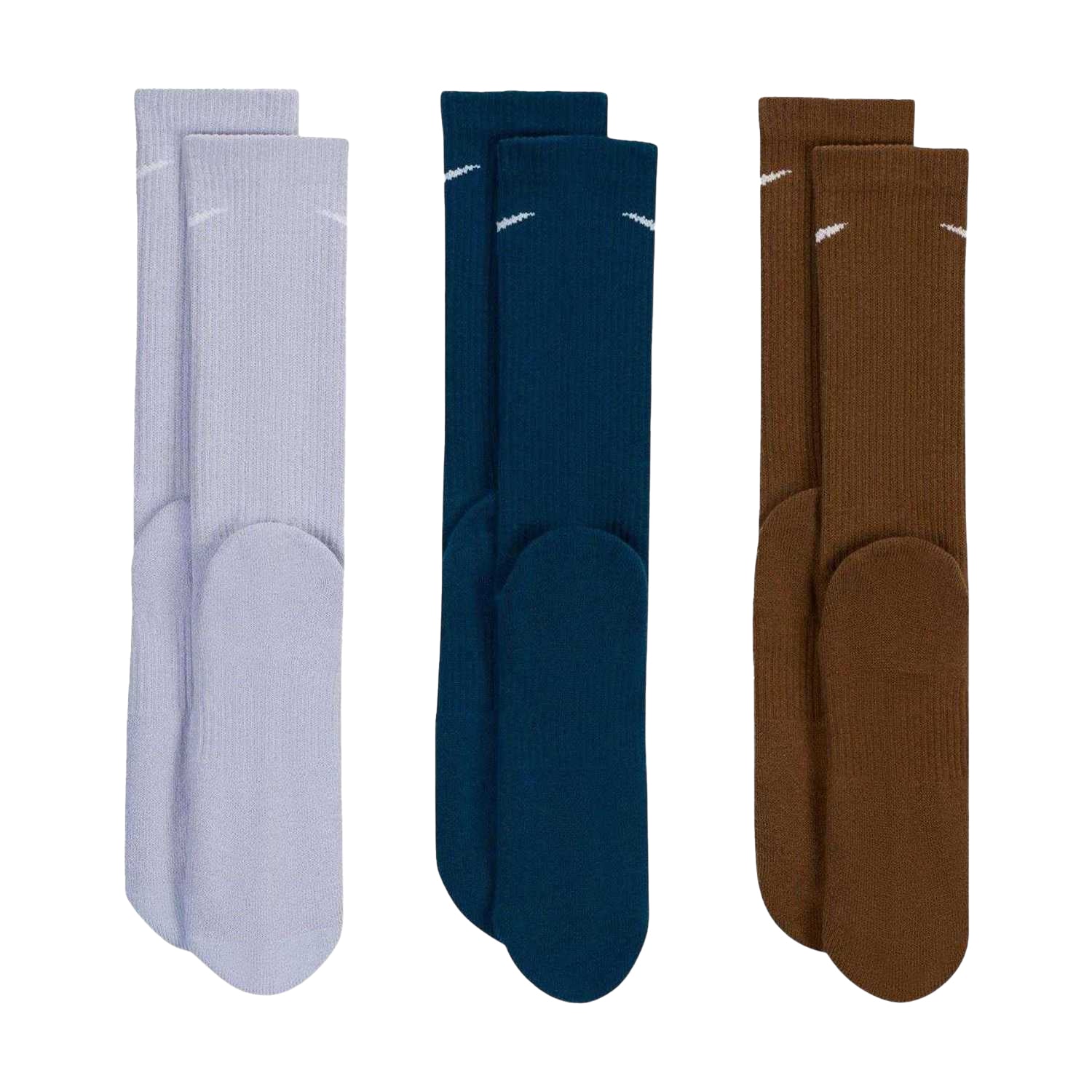 White-Brown-Navy - Back - Nike Unisex Adult Everyday Plus Cushioned Crew Socks (Pack of 3)