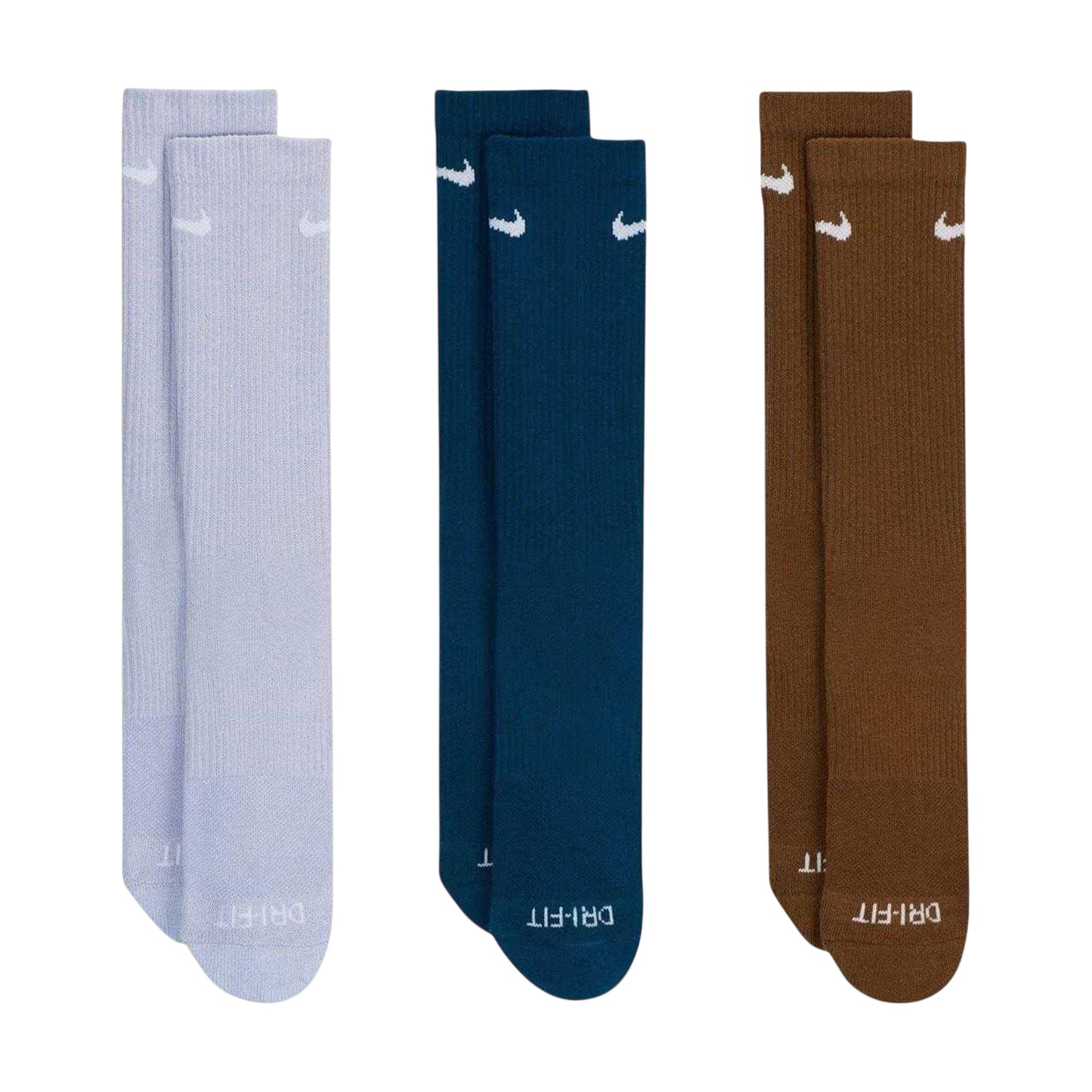 White-Brown-Navy - Front - Nike Unisex Adult Everyday Plus Cushioned Crew Socks (Pack of 3)